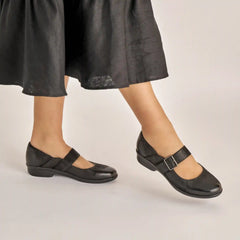 Collette Wide Black Burnished Nubuck